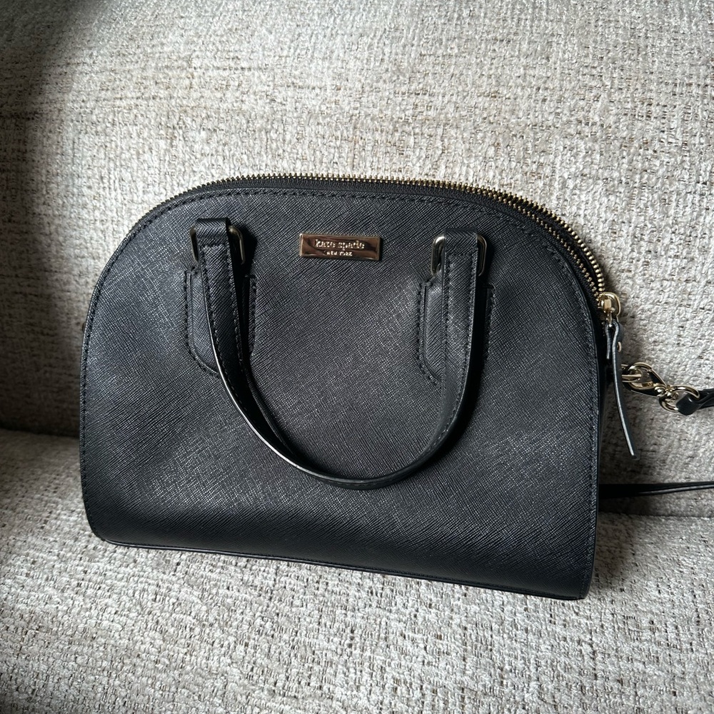 kate spade Black Saffiano Dome Satchel with Gold Hardware